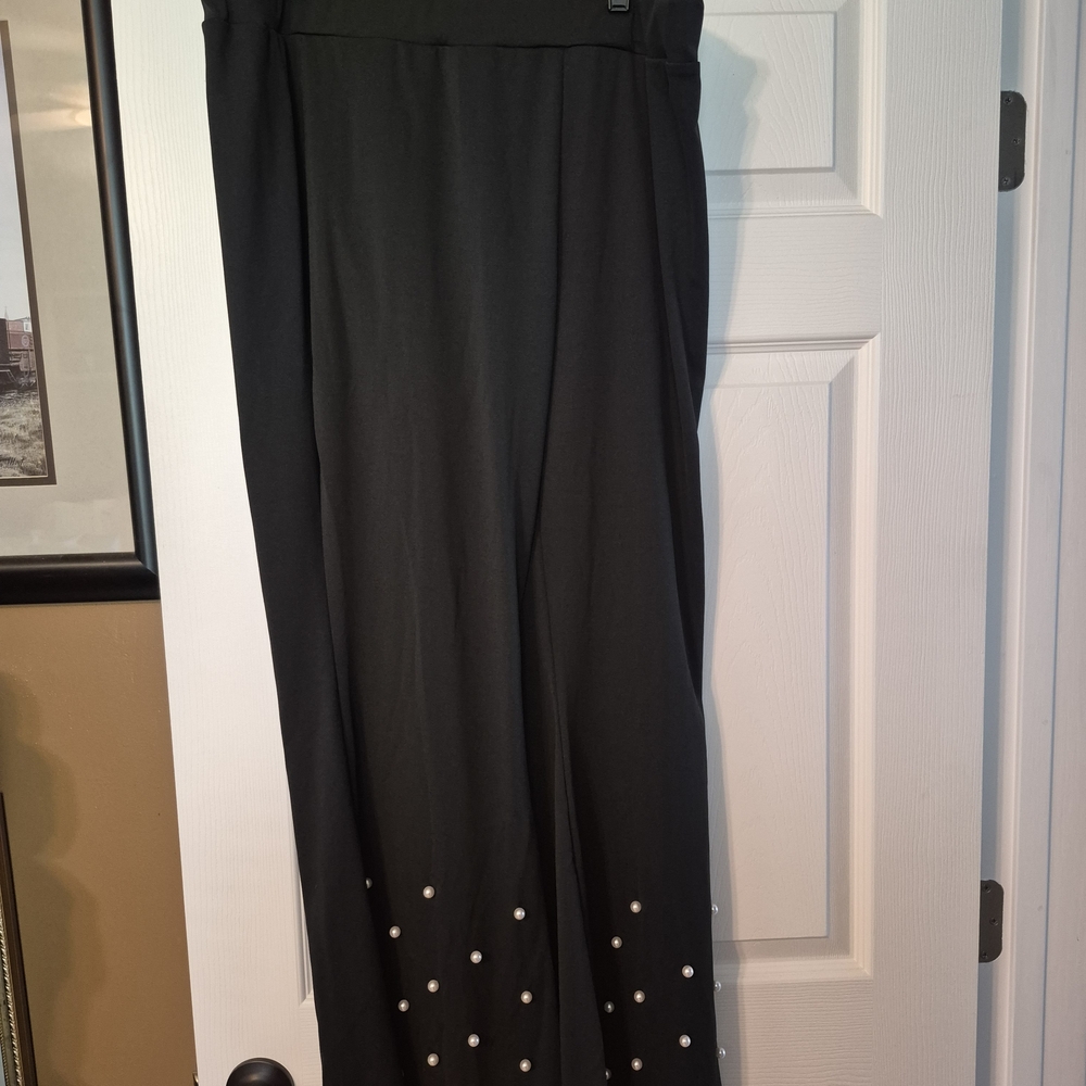SHEIN Black Wide Leg Pants with Pearl Details